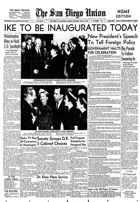 January 20, 1953: Eisenhower inaugurated - The San Diego Union-Tribune