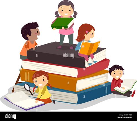 Stickman Illustration Featuring Kids Reading Books Stock Photo Alamy