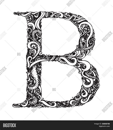 Capital Letter B Calligraphic Vintage Swirly Style Hand Drawn One