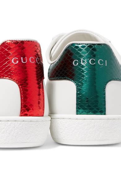 Gucci Ace Watersnake Trimmed Embroidered Leather Sneakers Net A