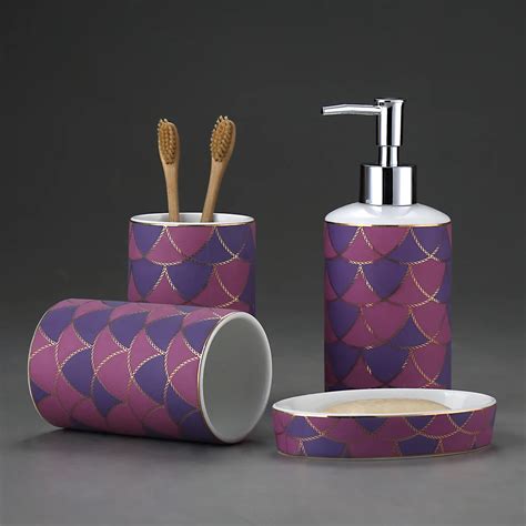 4pcs Decal Porcelain Ceramic Purple Bathroom Luxury Accessories Set