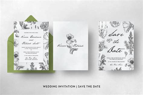Botanical Wedding Black And White Invitation Suite A Rustic Botanical Themed Wedding Invitation