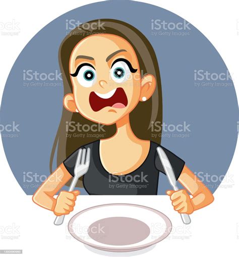 Hungry Woman Feeling Angry And Impatient Stock Illustration Download