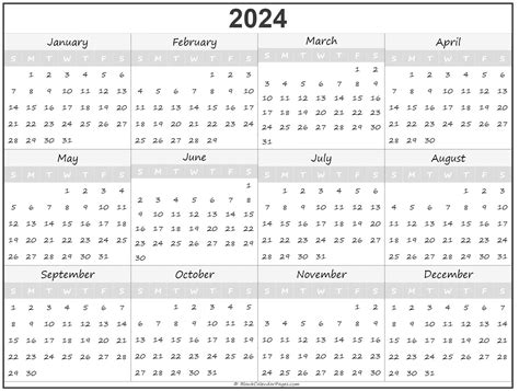 2024 Year Calendar Yearly Printable