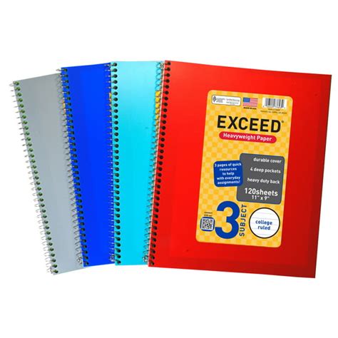 Exceed Spiral Notebook College Ruled 3 Subject 120 Sheets 9 X 11