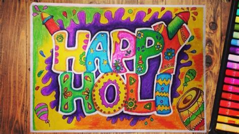 How To Make Happy Holi Drawing Happy Holi Drawing Oil Pastel Colour