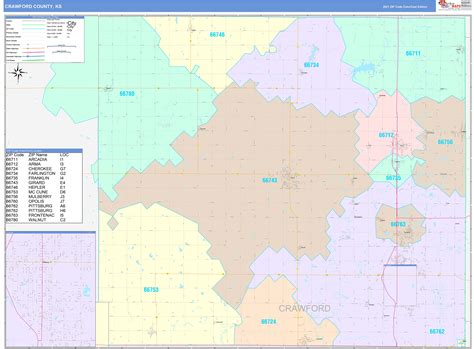 Crawford County Ks Wall Map Color Cast Style By Marketmaps