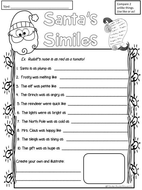 This printable displays the first two lines of the classic christmas carol over a pretty background. Santa's Similes | Poetry for kids, Christmas reading, Simile