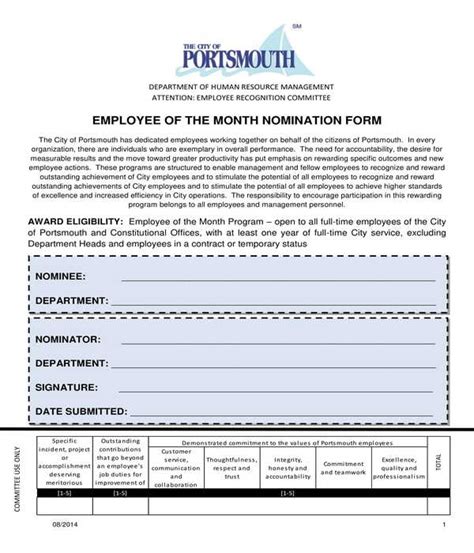 Free 10 Employee Of The Month Nomination Forms In Pdf Ms Word