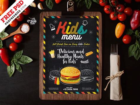 Kids Food Menu Card Template PSD | Menu card template ...