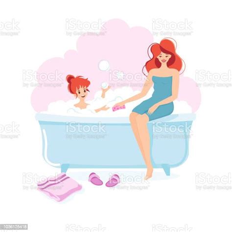 Girl And Her Mom Taking A Bath Stock Illustration Download Image Now