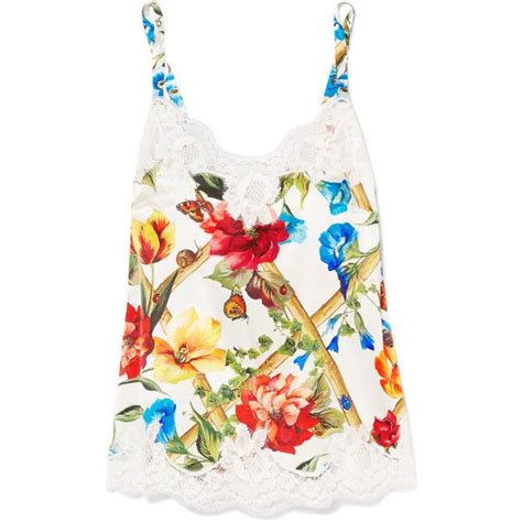 Dolce And Gabbana Lace Trimmed Floral Print Silk Blend Satin Camisole Featuring Polyvore Womens