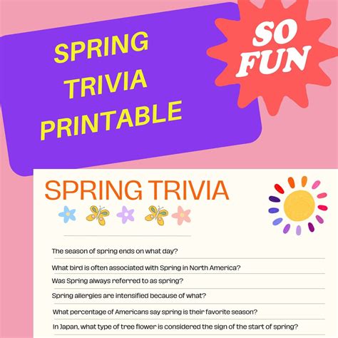 Spring Trivia Game Spring Trivia Printable Spring Printable Etsy