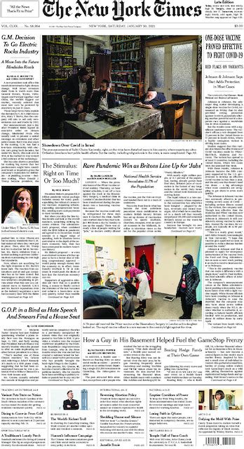 The New York Times In Print For Saturday Jan 30 2021 The New York Times