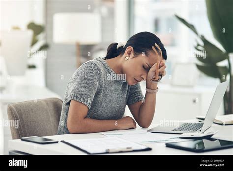 Sitting With A Heavy Workload And A Sharp Migraine Stock Photo Alamy