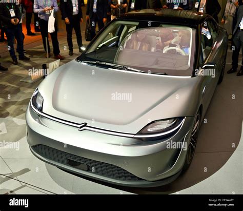 All Electric Sony Vision S Concept Electric Sedan Vehicle On Display At