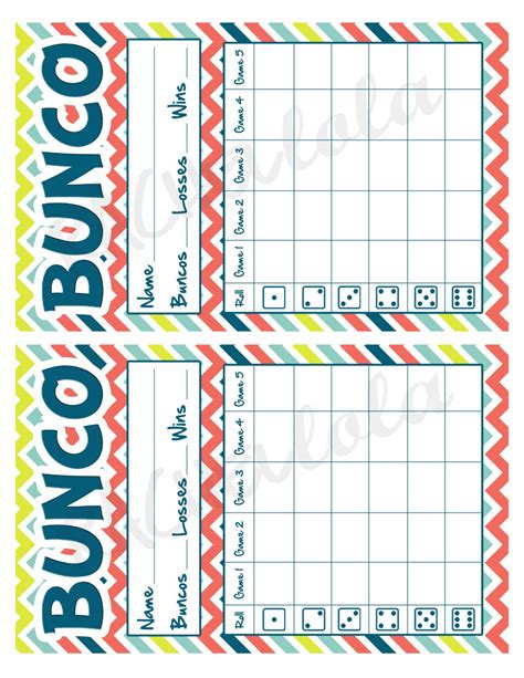 Multicolor chevron bunco score card score sheet bunko party | Etsy | Bunco score sheets, Bunco 