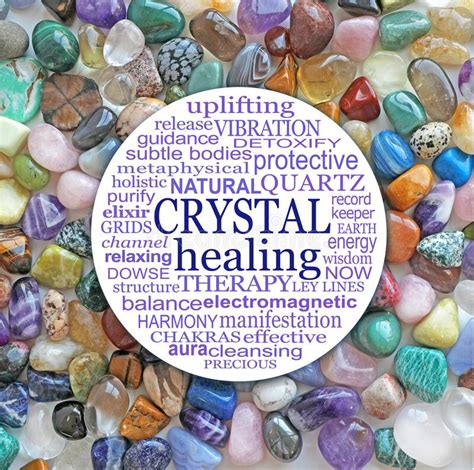 Beautiful Crystals Circular Crystal Healing Word Cloud Stock Photo