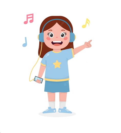 Premium Vector Happy Cute Kid Girl Dance With Music Illustration