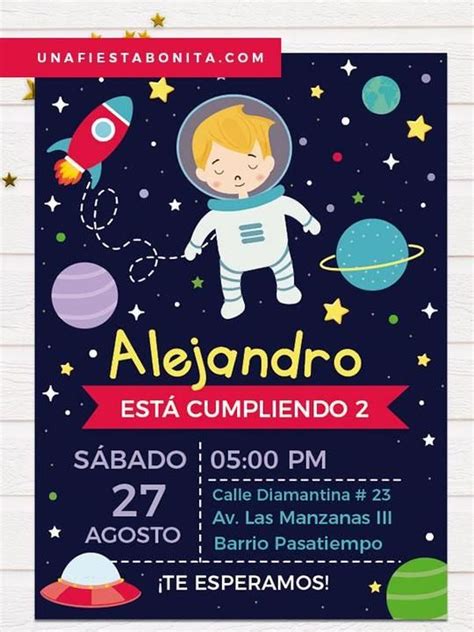 Invitación Para Cumpleaños Temática Astronauta Invitaciones De