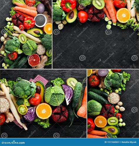 Photo Collage Fresh Vegetables And Fruits Stock Image Image Of