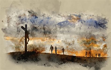 Watercolour Painting Of Jesus Christ Crucifixion On Good Friday
