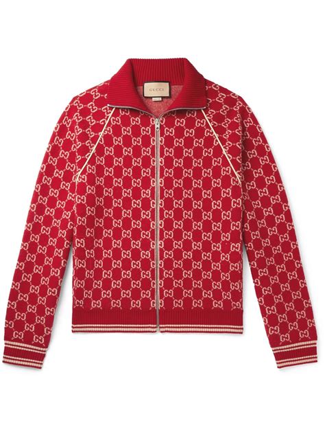 Gucci Logo Intarsia Wool And Cashmere Blend Bomber Jacket Red Gucci