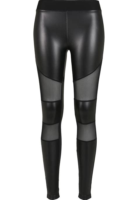 ladies tech mesh faux leather leggings tb4004