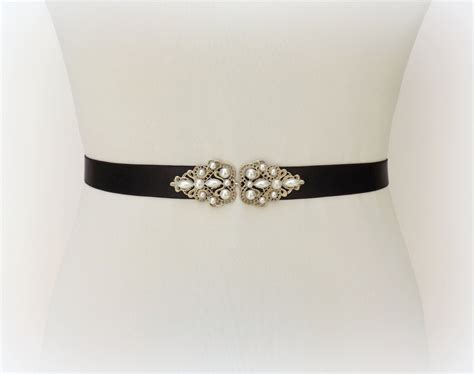 Black Elastic Waist Belt Silver Jeweled Pearl Dress Belt Etsy