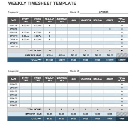 Free Timesheet Templates Employee Timecard Excel Examples