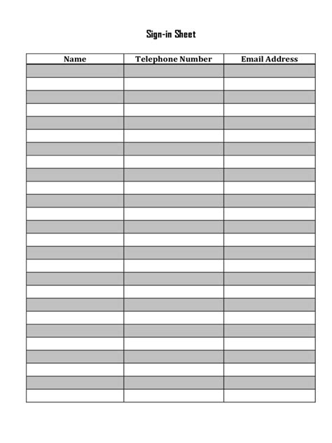 Printable Sign In Sheet Template Word