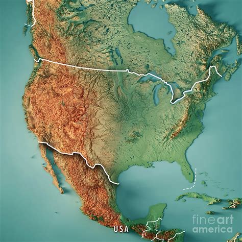 Usa 3d Render Topographic Map Border Digital Art By Frank Ramspott Pixels