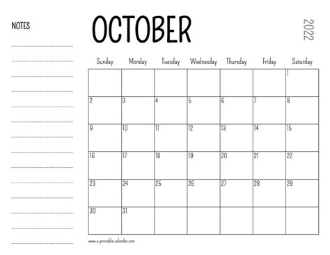 October 2022 Printable Calendar A Printable Calendar