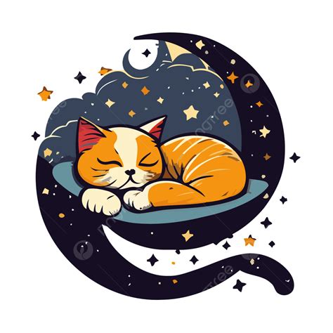 잠자는 고양이 벡터 별 만화와 초승달에 잠자는 스티커 클립 아트 고양이 상표 클립 아트 Png 일러스트 및 벡터 에 대한