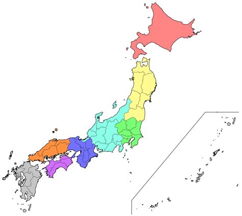 Japan is famous all over the world for his development this country faces a lot of the problem but this country wins at all times so watch this country map and increased in your knowledge releated to this country. File:Regions and Prefectures of Japan no labels.svg - Wikimedia Commons