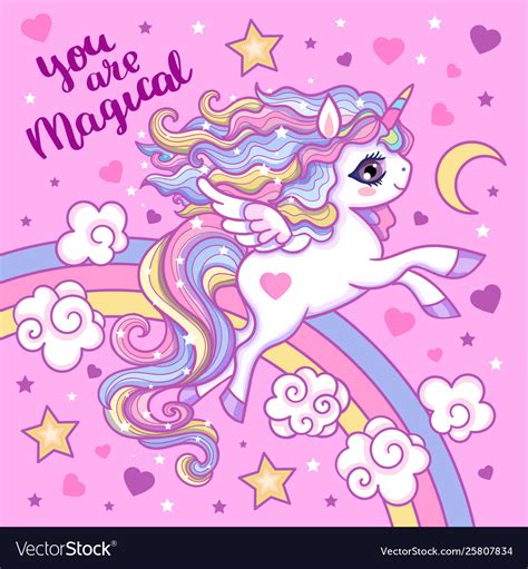 Beautiful Unicorn With A Rainbow On A Pink Vector Image