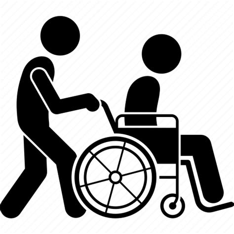 Wheelchair Man Pushing Stick Figure Helping Assistant Patient