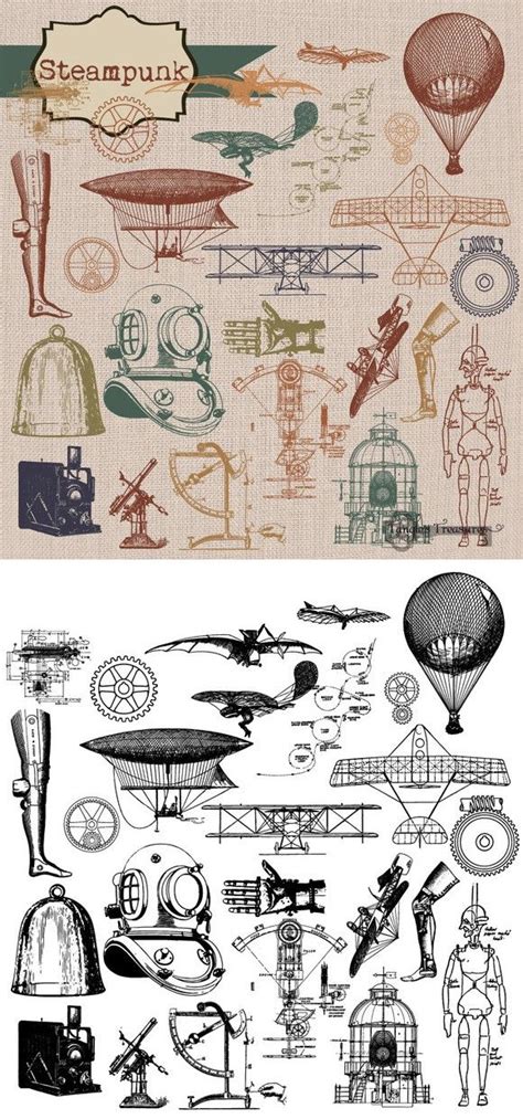 Steampunk Clipart And Brushes Clip Art Vintage Illustration Photoshop