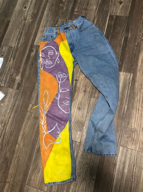 custom painted denim jeans   order painted pocket  etsy