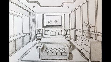 Drawing Of A Bedroom In One Point Perspective Drawing Ideas