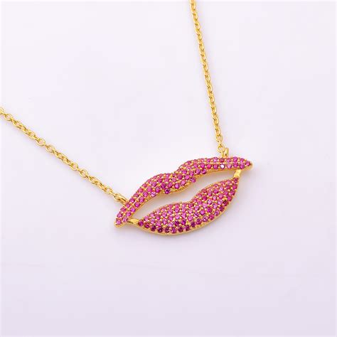Pink Cubic Zircon Ethnic 925 Sterling Silver Gold Plated Necklace
