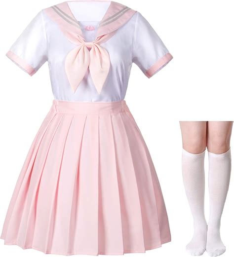 Classic Japanese Anime School Girls Pink Sailor Dress Shirts Uniform Cosplay