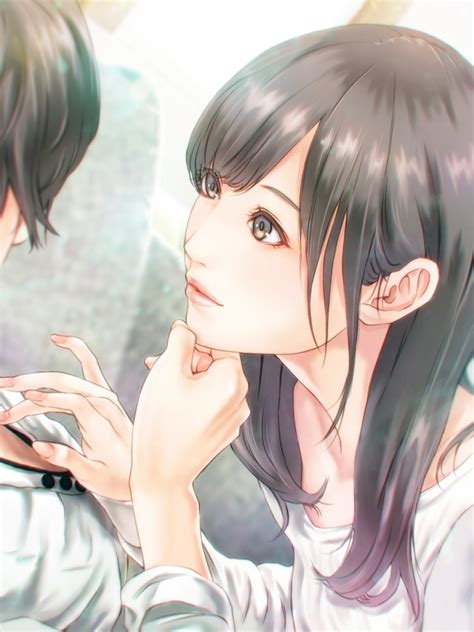 Download 768x1024 Anime Couple Romance Semi Realistic