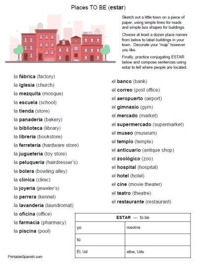 Estar Town Free Printable Spanish Activity Or Extended Project