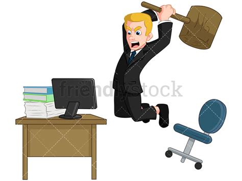 Angry Businessman Smashing Computer Cartoon Vector Clipart Friendlystock