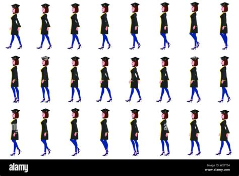 Girl Student Character Walk Cycle Animation Sequence Loop Animation Sprite Sheet Stock Vector