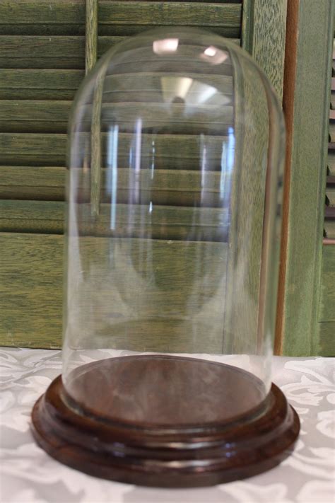 Vintage Glass Dome With Wood Base To Display Clock Jewelry