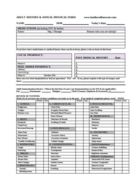 Adult Physical Form Printable Printable Forms Free Online