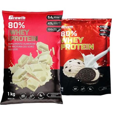 Kit 2 Whey Protein Concentrado Growth Vários Sabores Chocolate Branco
