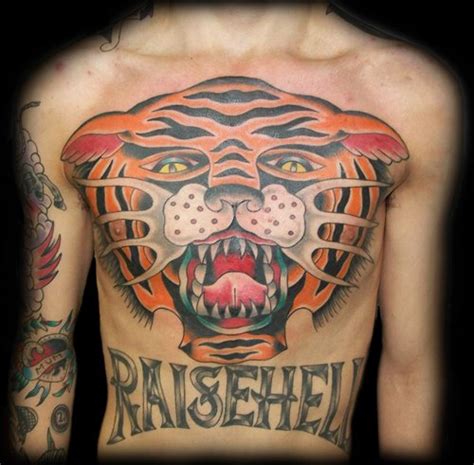 Chest Old School Tiger Tattoo By Broad Street Studio